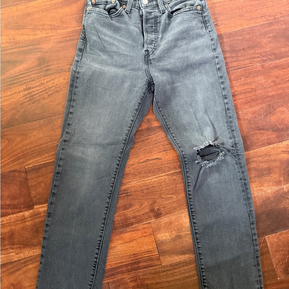 Levi's Gray Wedgie Straight Jeans with Distressed Detail